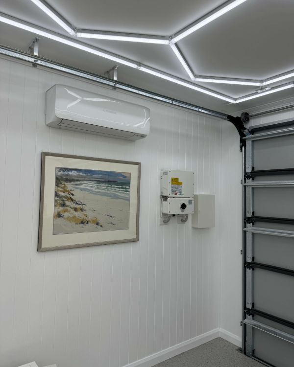 Shed converted to an office with new wiring, lighting and air conditioning in Virginia